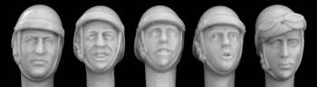 5 different heads with WW2 French tank helmet