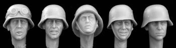 5 heads with WWII German plain helmets