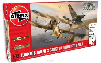 Junkers Ju87R-2 & Gloster Gladiator Mk.I - zestaw z klejem, pędzlem oraz farbkami.
