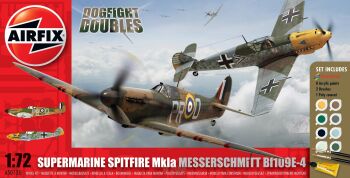 Spitfire Mk.Ia Messerschmitt Bf109E-4 - zestaw z klejem, pędzlem oraz farbkami.