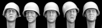 5 Heads wearing plain US helmets M1