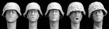 5 more heads, German helmets with improvised cover