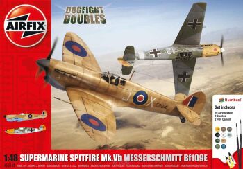 Supermarine Spitfire Mk.Vb Messerschmitt Bf109e - zestaw z klejem, pędzlem oraz farbkami.