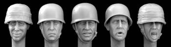 5 heads wearing German parachute troops helmet