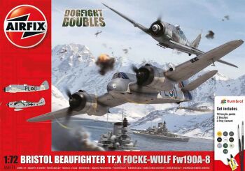 Bristol Beaufighter TF.X + Focke Wulf Fw190A-8 - zestaw z klejem, pędzlem oraz farbkami.