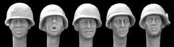 5 Heads in US helmets with camouflage covers Viet