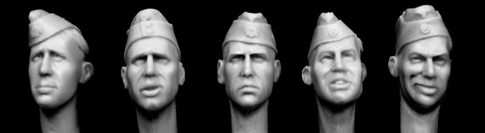 5 heads with WWII German various sidecaps