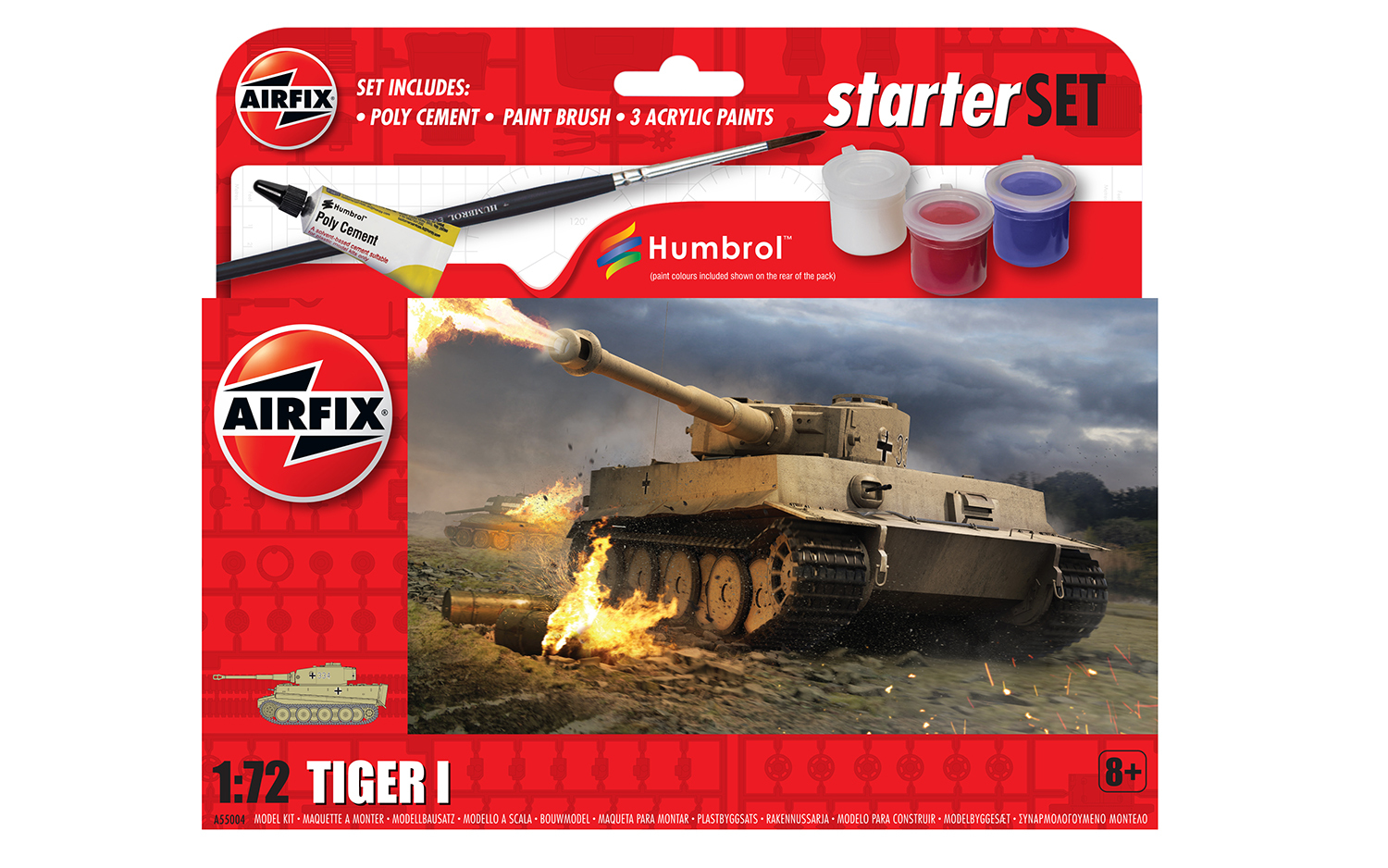 Tiger I - zestaw z klejem, pędzlem oraz farbkami.