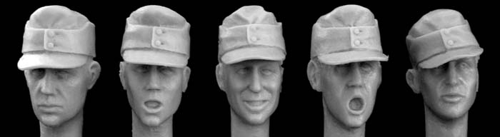 5 heads wearing German M1943 caps