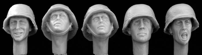 5 heads with WWII German helmet with SS camouflage