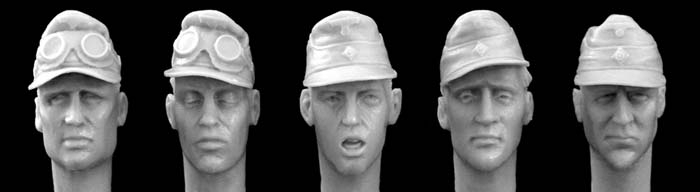 5 heads with Afrikakorps peaked caps