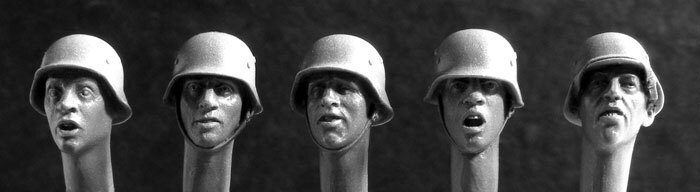 5 Heads with German WWII Helmets