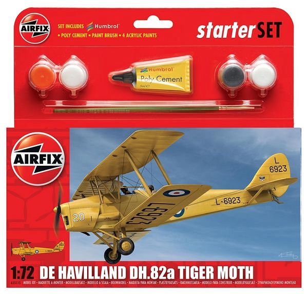D.H.Tiger Moth Military - zestaw z klejem, pędzlem oraz farbkami.