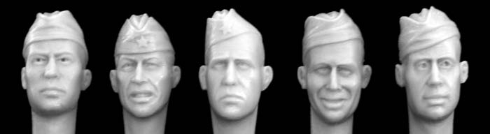 5 heads with Soviet pilotka sidecaps WWII/postawar