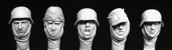 5 heads German soldiers wearing winter headscarves