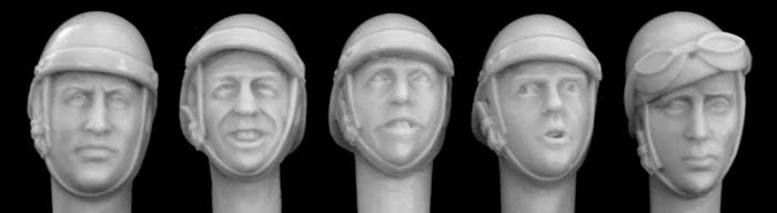 5 different heads with WW2 French tank helmet