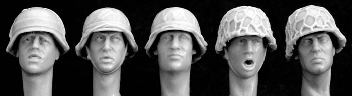 5 more heads, German helmets with improvised cover