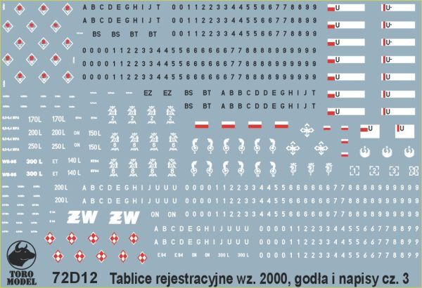 Tablice rejestracyjne wz.2000, godła i napisy