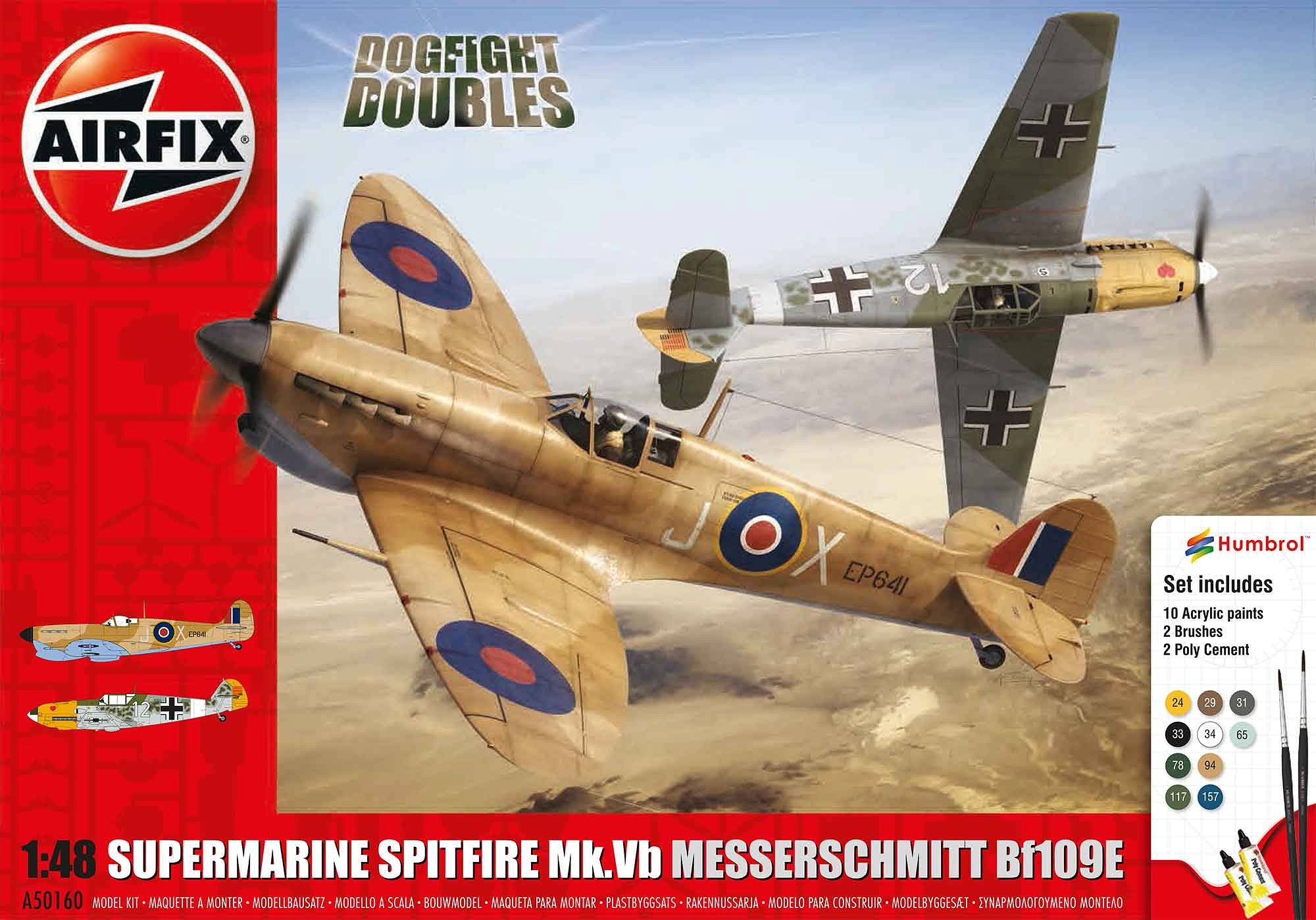 Supermarine Spitfire Mk.Vb Messerschmitt Bf109e - zestaw z klejem, pędzlem oraz farbkami.