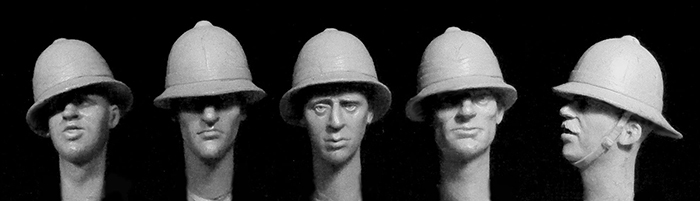 5 heads with WW1 to WW2 British tropical/ceremonia