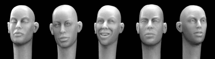 5 female heads without hair