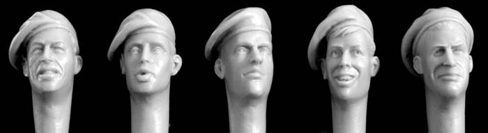 5 heads wearing berets pulled right, British 40,50