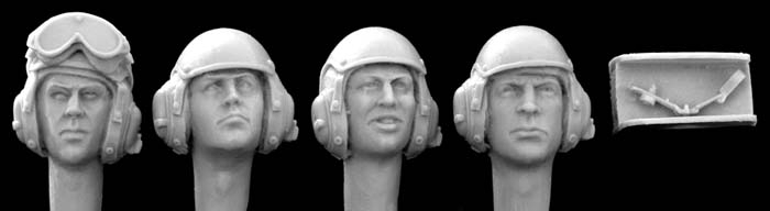 4 Heads with separte microphones, US Tank crew